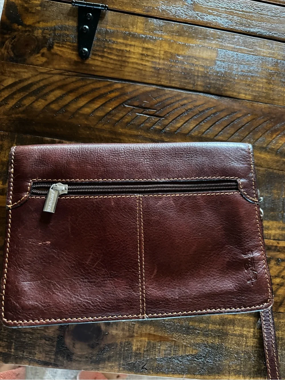 Leather Wristlet Clutch in Deep Brown by Tony Perotti